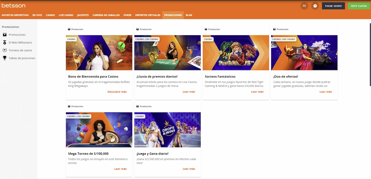 Bonos de Casino en Betsson Peru