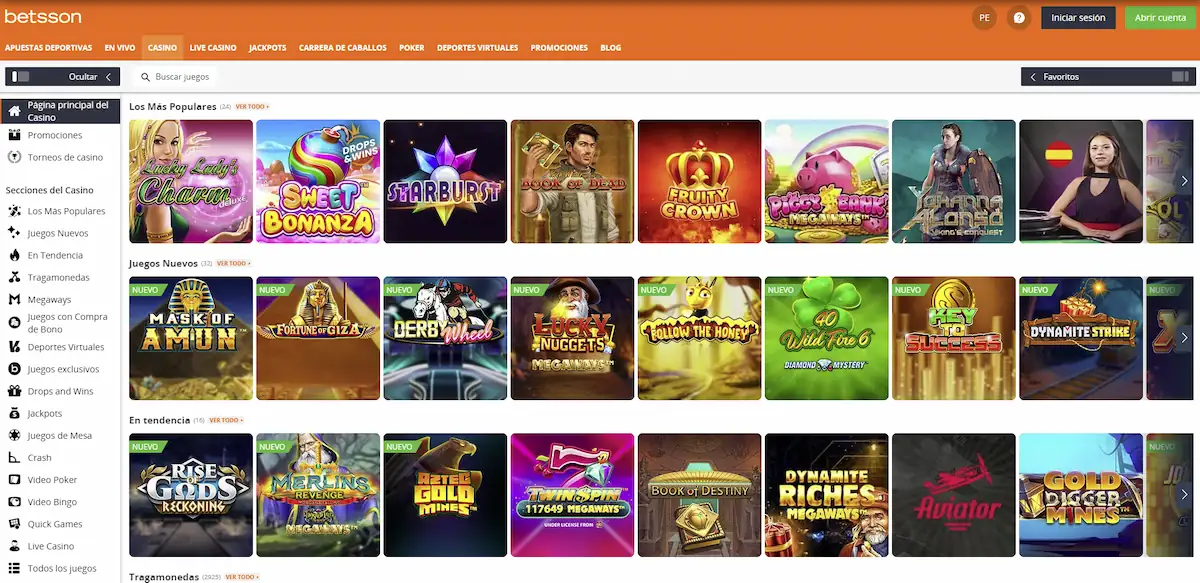 Betsson Casino Peru Oferta de Juego