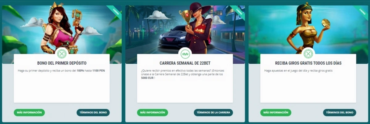 Bonos de Casino en 22Bet Peru