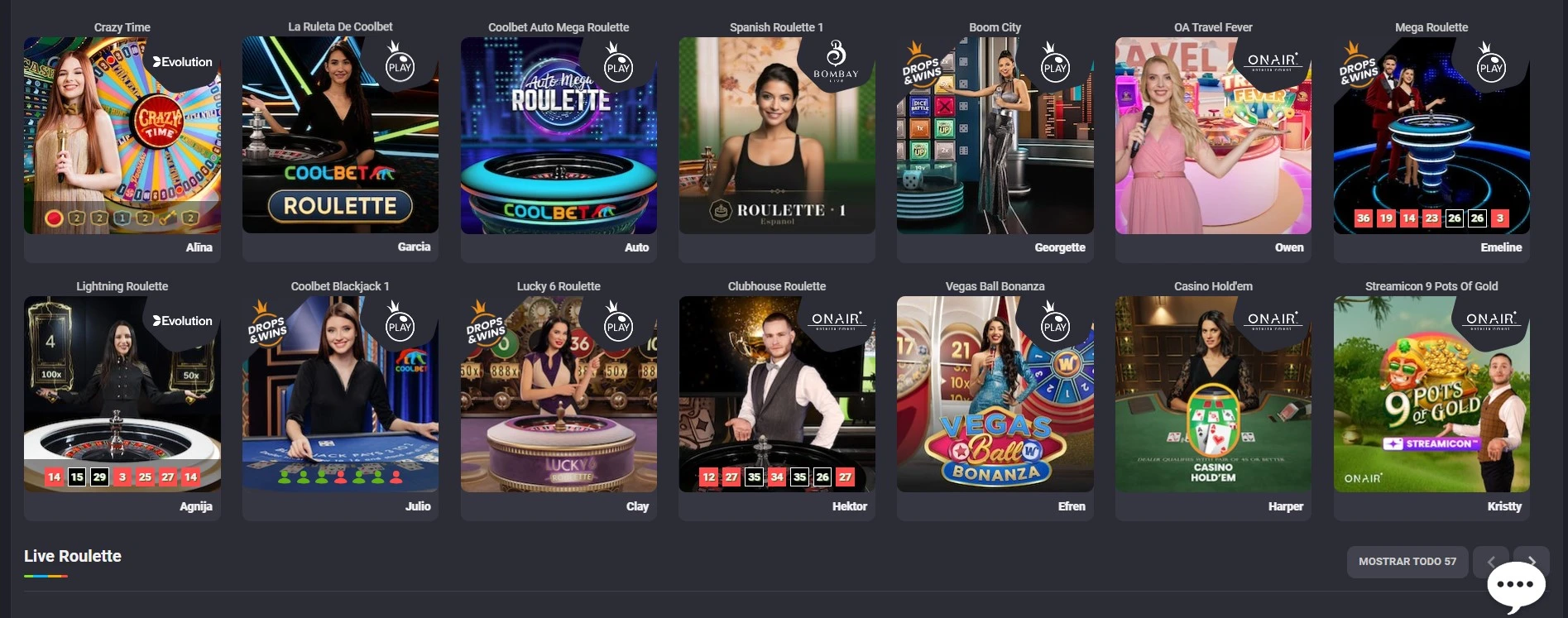 Juegos de Casino en vivo de Coolbet